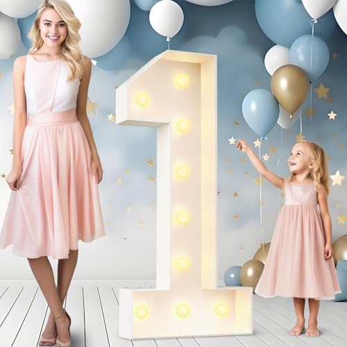 Ledido Easy-Assemble 4FT Warm White Marquee Light Up Number 1 for Birthday by Ledido