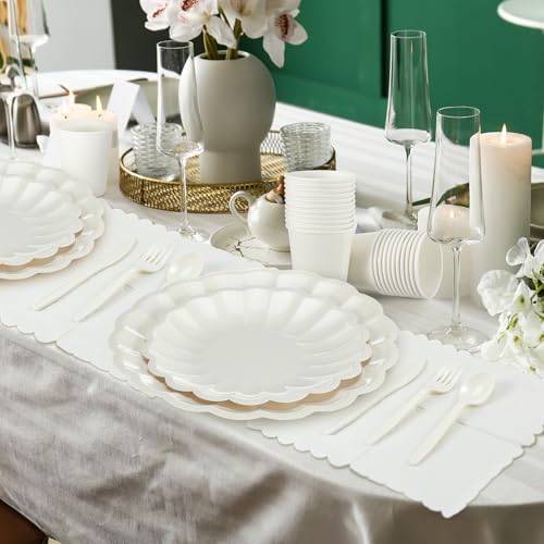 Newtay 350 Pcs Ivory Scalloped Paper Plates and Napkins Party Supplies - Image 6