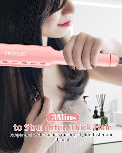 7MAGIC Nano Titanium 1.7" Flat Iron Hair Straightener for Thick Hair, Pink - Image 3