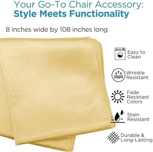 Leading Linens 12 pcs Champagne 108"x8" Satin Bow Sash Chair Cover Decor - Image 2