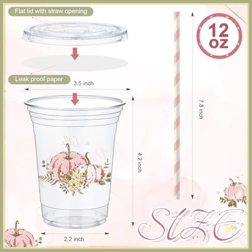 Pickmesh 50 Pcs Fall Little Pumpkin Baby Shower Plastic Cup, Pink - Image 3