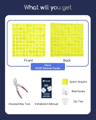 COKAOBE LiteGrid Series Shimmer Wall Backdrop - 24Pcs Yellow - Image 2