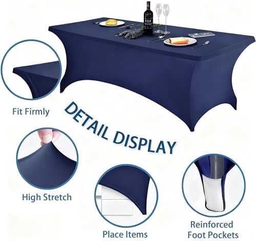 6FT Blue Table Cloth - 6 Pack Fitted Stretch Rectangle Spandex Tablecloth, Washable Table Cover for Party, Picnic, Wedding, Banquet, Birthday and Festival(30" x 72") - Image 5