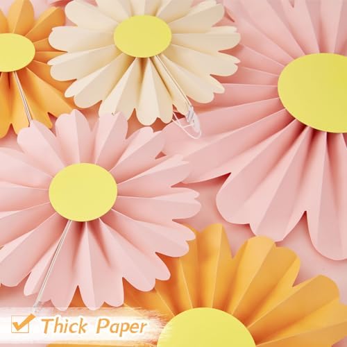 SUNBEAUTY 10 Pcs Daisy Paper Flowers Decorations Pink and Orange Flower Party Decorations Paper Fans Decor Hanging Paper Fans for Birthday Wedding Baby Shower Spring Garden Party Bulletin Board - Image 4