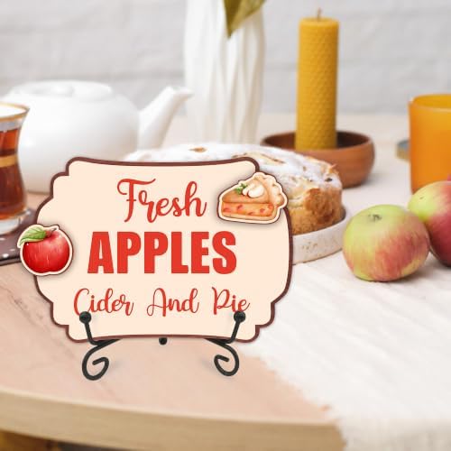 Fall Table Sign 5x7 Inch Seasonal Autumn Decor, Rustic Party Centerpiece with Metal Stand & 2 DIY Stickable Wood Decor, Fresh Apples Cider And Pie Table Decoration for Home & Party Display - B02 - Image 5