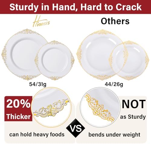 Hioasis 175 Pcs White Gold Plates for Wedding - Image 3