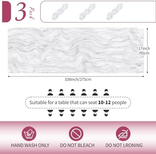 3 Pack White Cheesecloth Table Runner 17x108 Inch Semi Sheer Boho Gauze Cheese Cloth Fabric Table Runners Table Decor for Wedding Party Baby Shower Birthday Home Decor Garden Farmhouse - Image 2
