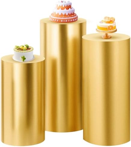 SaitiMade Set of 3 - Gold Cylinder Pedestal Stand Covers by SaitiMade