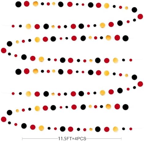 Gold Black Red Party Decorations Circle Dots Streamer Hanging Paper Polka Dots Garland for Graduation Birthday Wedding Anniversary Holiday Pirate Poker Casino Las Vegas Party Supplies - Image 2