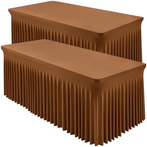 Shillance 2 Packs Brown Spandex Tableclothes for 6 Foot Rectangle Table, Spandex Table Covers 6FT Stretch Table Skirts Wrinkle Free Fitted Table Cloth for Event, Wedding, Banquet & Parties by Shillance