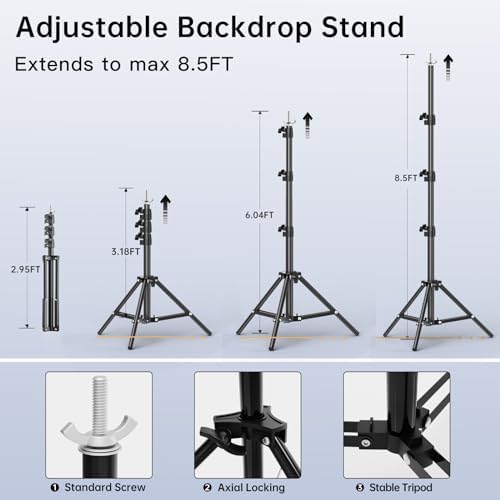 BEIYANG 8.5 x 10 FT Photo Backdrop Stand Kit, Adjustable Background Holder Support System Kit with Carrying Bag, for Photography Video Stutio, Parties Decoration, Advertising Display - Image 2