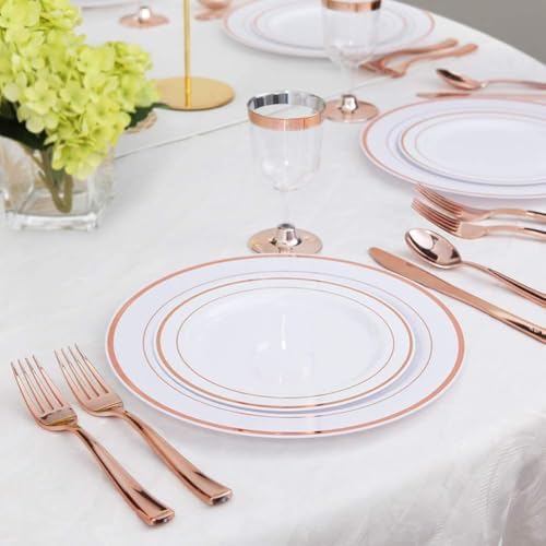 WDF 300 Pieces Rose Gold Plastic Silverware- Disposable Flatware Set - Heavy Duty Plastic Cutlery Includes 100 Forks, 100 Spoons, 100 Knives Perfect for Wedding/Party/Birthday - Image 5