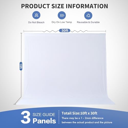 30×10ft White Backdrop Curtain for Weeding Parties, 3 Panels Large 10ft Wide Wrinkle-Free Full Fabric Drape for Baby Shower, Birthday Party Decorations, Photography Photo Booth Background - Image 6