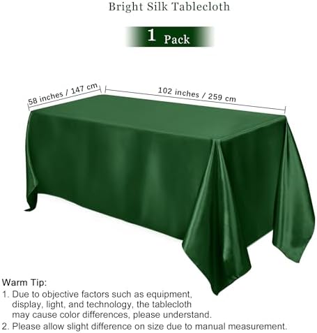 TURSTIN 1 Pack Dark Green Satin Tablecloth 102 x 58 Inch Overlay Table Cove - Image 2