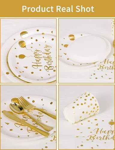 Nkaiso 161 Pcs White Gold Birthday Plates and Napkins Set -20 Serves - Image 2