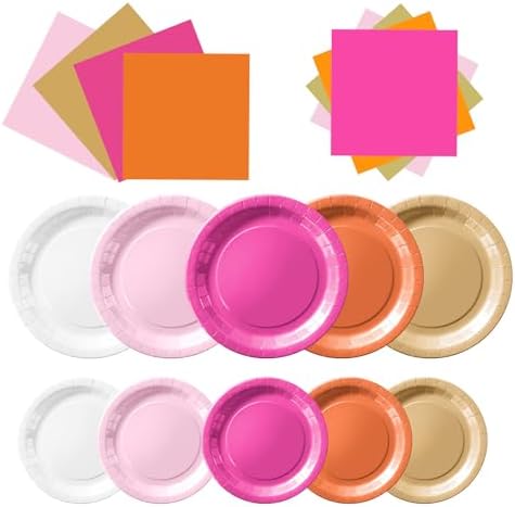 60Pcs Pink and Orange Plates and Napkins Party Decorations,Serves 20 by Unknown
