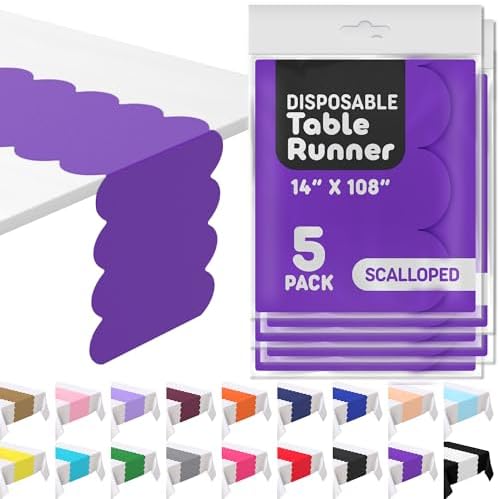 Purple Scallop Table Runner, Disposable Plastic, 5 Pack, 14x108in by Swanoo