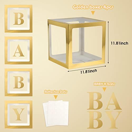 Voircoloria Baby Balloon Boxes with Letters, Gold, 4 Transparent Boxes - Image 2