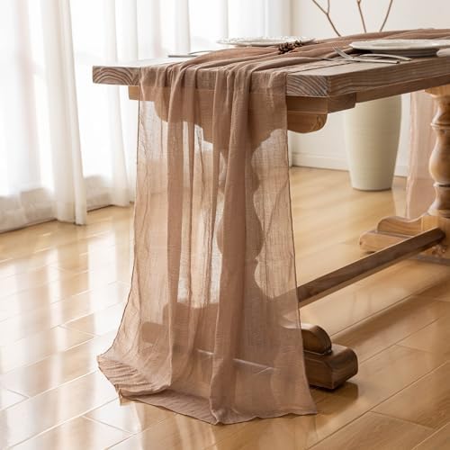 3Pcs Nude Cheesecloth Table Runner 120 Inches for Party Boho Home Decor - Image 4