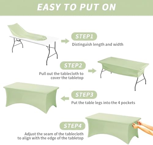 Fixwal 2 Pack 6FT Sage Green Birthday Tablecloth Spandex Table Cover - Image 5