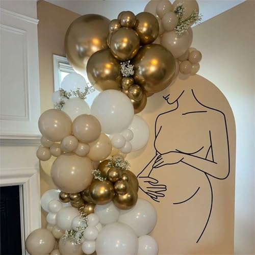 Beige and Champagne Gold Balloon Set, 60Pcs 12 Inch Nude Cream Retro White Sand Balloons with Metallic Champagne Gold Confetti Latex Balloons for Birthday Wedding Baby Bridal Shower Party Decorations - Image 5