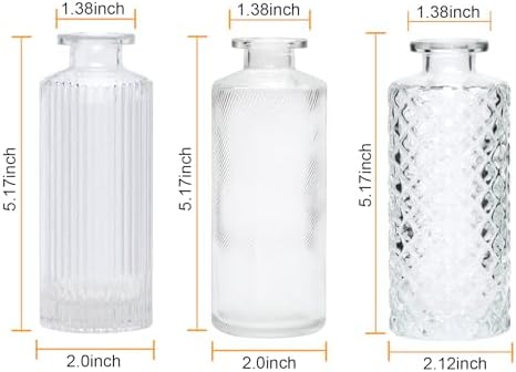 Glass Bud Vase Set in Bulk, 9pcs Mini Vintage Flower Vases for Wedding, Clear Relief Vase for Centerpieces,Home Table Flower Decor, Party Decorations - Image 2
