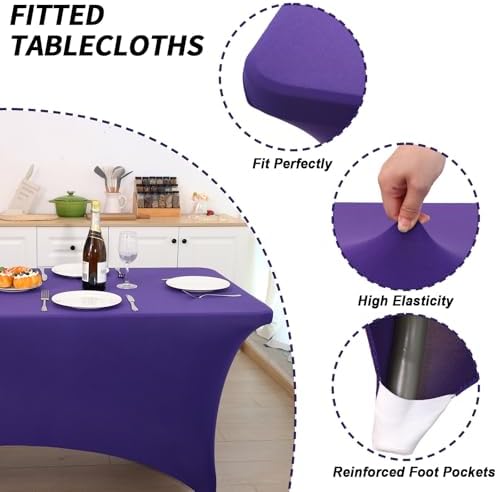 Fixwal 3 Pack 6FT Purple Tablecloth Rectangle Spandex Fitted Table Cover - Image 3