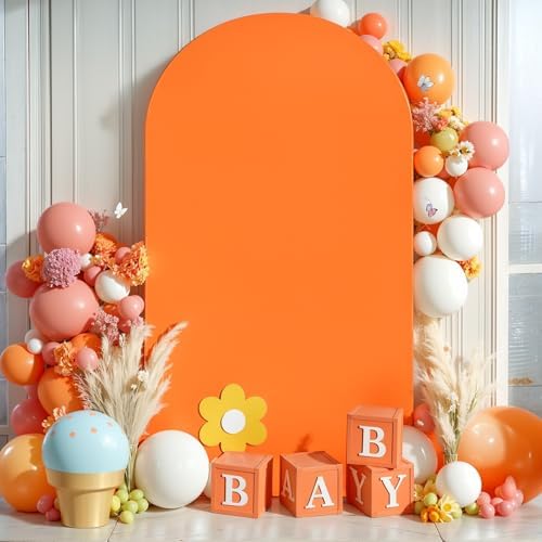 7.2 ft Arch Backdrop Cover Orange - Double-Sided Spandex Arch Covers Stretchy Backdrop for Balloon Arches Birthday Party Baby Shower Banquet Wedding Photo Background - Image 5
