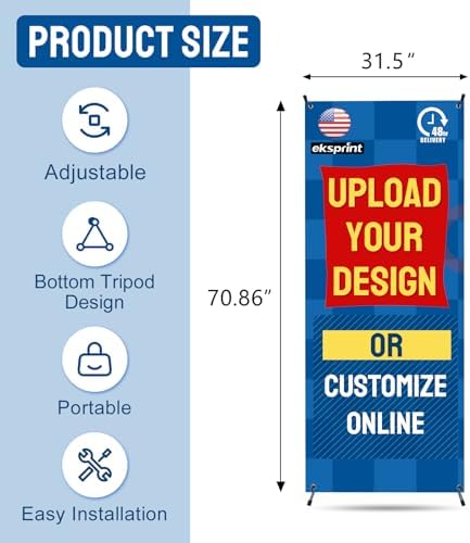 EKSPRINT Custom Banner with X Stand 31.5" X 70.86", Banners and Signs Customize, Custom Retractable Banner with Travel Bag for Display, Store, Wedding, Graduation, Outdoor Indoor Events - Image 2