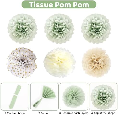 Ouddy Party Sage Green Neutral Baby Shower Decorations with Fringe Curtain - Image 4