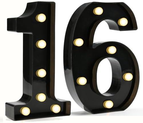 Pooqla Black Light Up Numbers, 16th Birthday Decorations for Boys by Pooqla