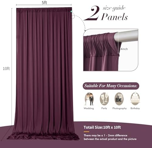 10 ft x 10 ft Wrinkle Free Maroon Backdrop Curtain for Parties, Polyester Burgundy Photo Backdrop Drapes 2 Panels 5x10ft for Baby Shower Wedding Birthday Party Engagement Ceremony Decoration - Image 5