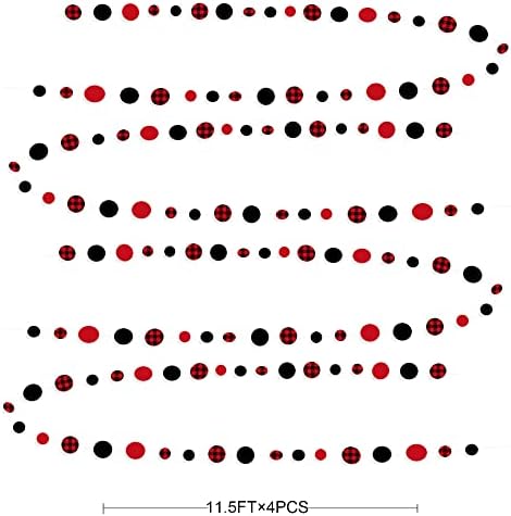 46Ft Buffalo Plaid Polka Dot Garlands Black Red Checkered Paper Circle Dot Streamer Banner for Birthday Bridal Shower Bachelorette Christmas Holiday Halloween Party Decorations Supplies - Image 2