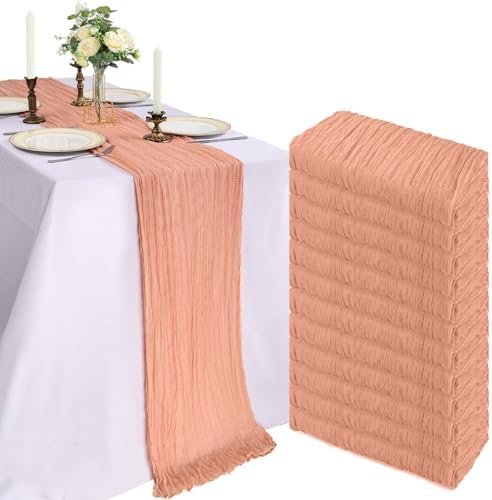 12 Pack 10Ft Peach Cheesecloth Table Runner 23 x 120 Inch by CKIKU