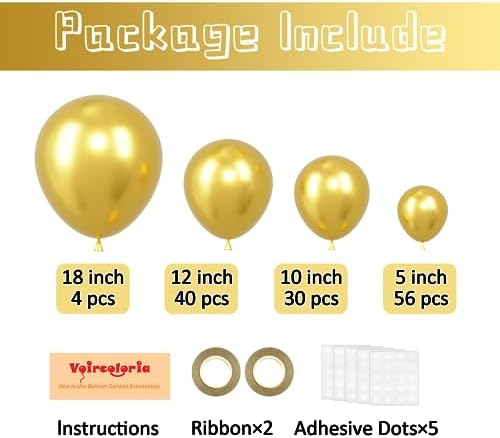 Voircoloria 130pcs Metallic Gold Balloons Arch Kit, 18 12 10 5 Inch - Image 2