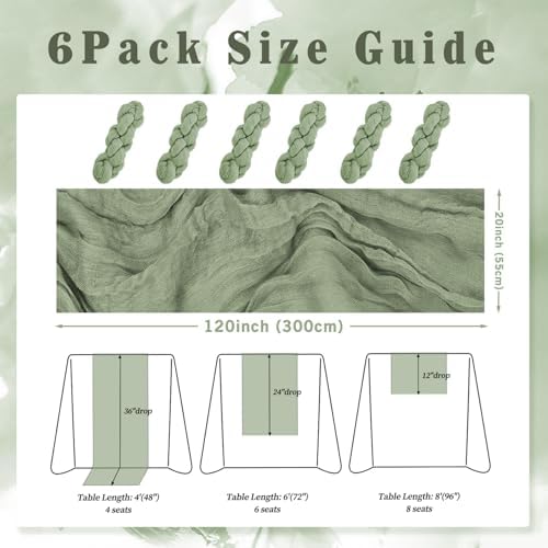 6 Pack Sage Green Cheesecloth Table Runner 10FT Rustic Gauze Fabric Cheese Cloth Table Runner for Wedding Bridal Baby Shower Table Decor 20 x 120 Inch Long Boho Sheer Birthday Party Table Decorations - Image 2