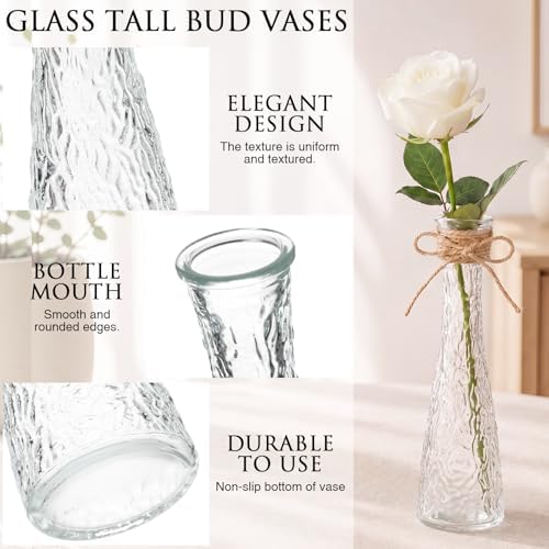 Set of 18 Clear Glass Bud Vases for Centerpiece, Water Ripple - Image 3