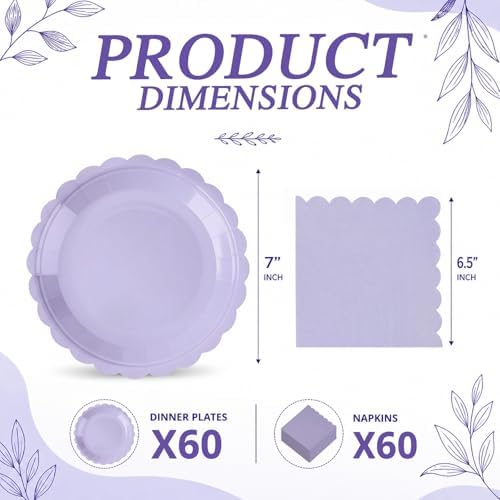 120 Pcs Purple Plates and Napkins 7in Disposable Paper Tableware - Image 2