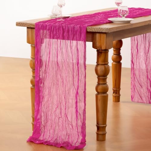DeZerlor Hot Pink Cheesecloth Table Runner 1 Pack Summer Boho Runner - Image 5