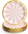 50 Pcs Pink Party Paper Plates with Gold Scalloped Edge, Pink Disposable 9 inch Scalloped Paper Dessert Plates Party Supplies for Birthday Bridal Shower Picnic, Striped by WelcometoUVTQSSP