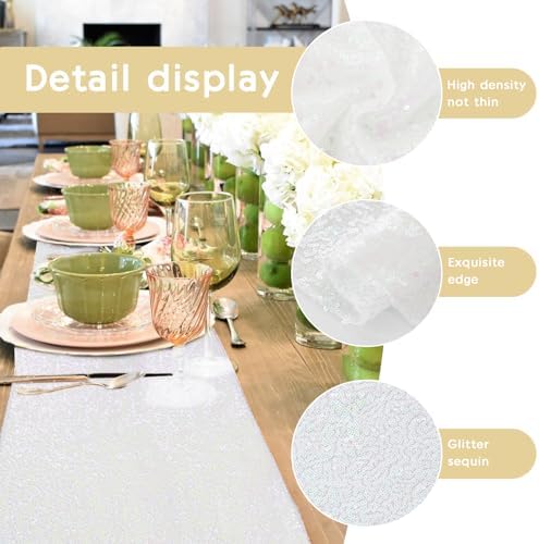 6 Packs 12 x 72 inches Sequin Table Runner, White Iridescent Glitter Table Runner for Birthday Party Supplies Wedding Engagement Baby Shower Holiday Celebration Event Decorations - Image 4