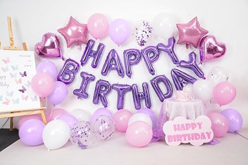 Pink Purple Birthday Decorations for Women Girls Happy Birthday Balloon - Image 5