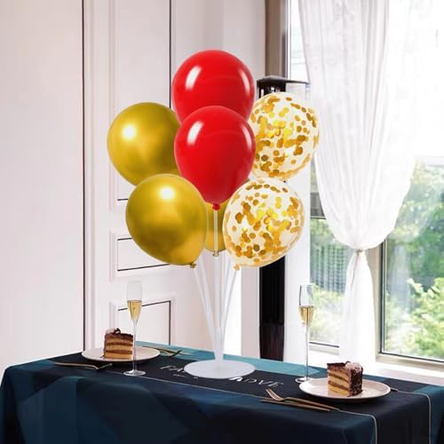 6 Set Balloon Stand Kit for Table Centerpieces With Balloon and Base Party Decorations for Birthday Wedding Retirement Graduation Baby Shower (Red Gold) - Image 2