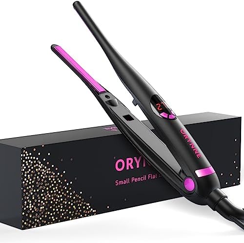 ORYNNE Small Flat Irons for Short Hair, 5s Ultra Fast Heat Up Pencil Flat Iron, Negative Ions Mini Flat Iron for Edges, 3/10'' Travel Mini Hair Straightener with Digital Temp Control, Easy to Use by ORYNNE