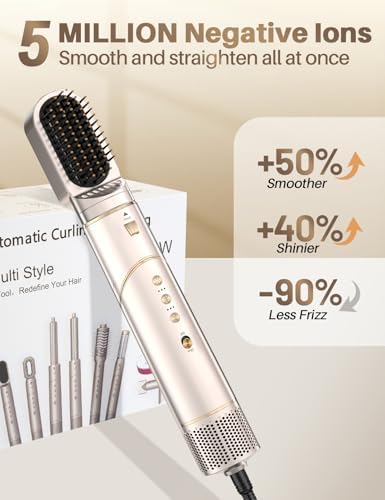 7 in 1 High-Speed Hair Dryer Brush, 110,000 RPM Air Styler for Automatic Air Curling, Negative Ionic Hot Air Brush Set for Fast Drying, Volumizing & Frizz Control, Heat Protection Multi-Styler - Image 6