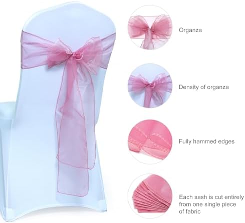 MDS Pack of 10 Organza Chair Sashes for Wedding & Event Décor – Dusty Pink - Image 6