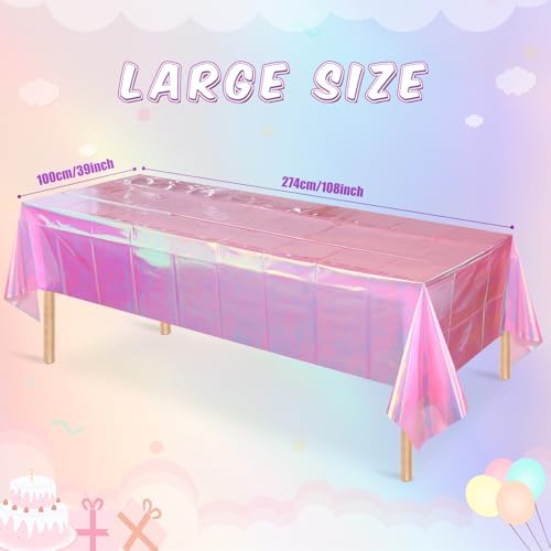 6 Pack Iridescent Plastic Tablecloth, Shiny Disposable Laser Rectangle Table Covers, Holographic Foil Tablecloth Party Decorations for Birthday Bridal Wedding Anniversary Party Supplies, 50 x 100 Inch - Image 2