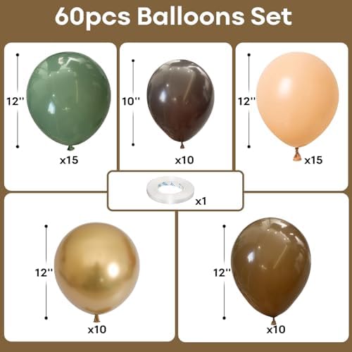 Sage Green Brown Balloons, 60PCS Thick Hunting Safari Camo Party Balloon - Image 2