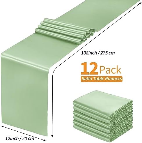 SiinvdaBZX 12 Pcs Sage Green Satin Table Runner 12 x 108 inches Long - Image 4