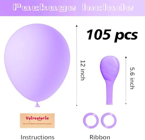 Voircoloria 105pcs Pastel Purple Party Latex Balloons, 12inch - Image 2